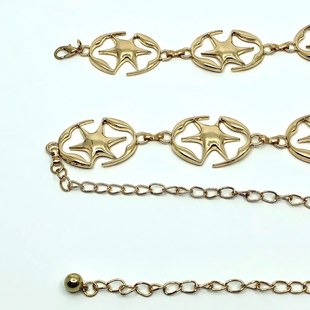 Y2K Celestial Liquid Gold Starburst Chain Belt, Fits 23.5–42.5 Inches, X7GA1218